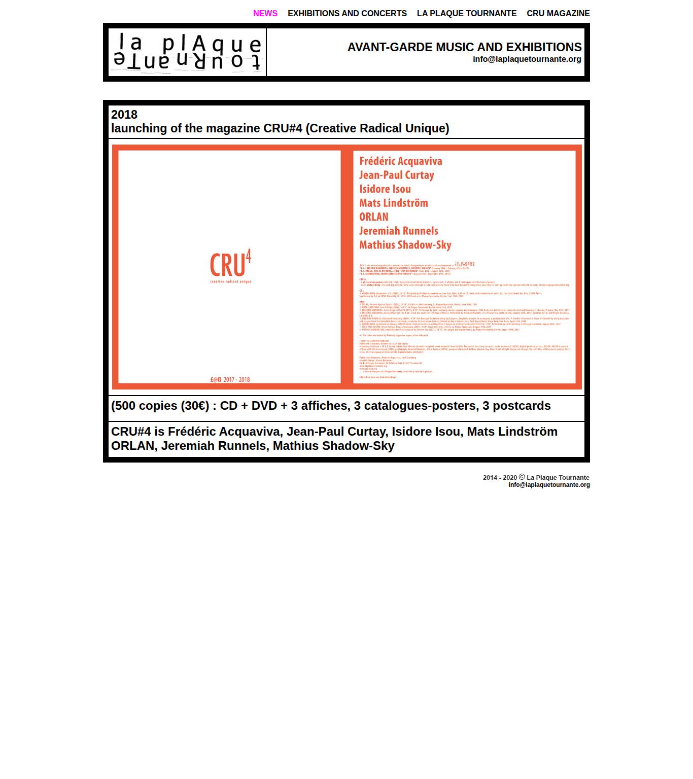 Large screenshot of La Plaque Tournante, AVANT-GARDE MUSIC AND EXHIBITIONS, Sonnenallee 99 12045 Berlin, Deutschland, Frédéric Acquaviva, Loré Lixenberg